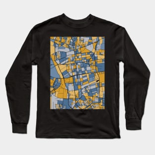 Lódz Map Pattern in Blue & Gold Long Sleeve T-Shirt